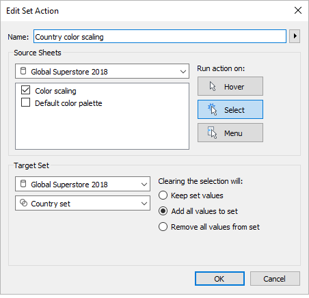 Edit Set Action dialog box.