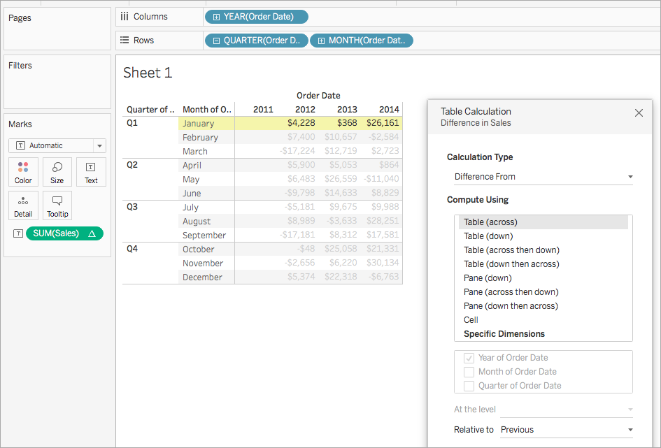 tableau tabular report