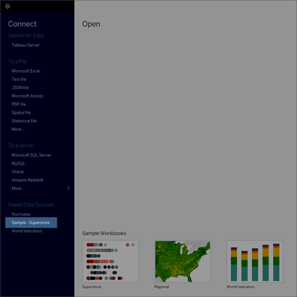 Tableau Start page