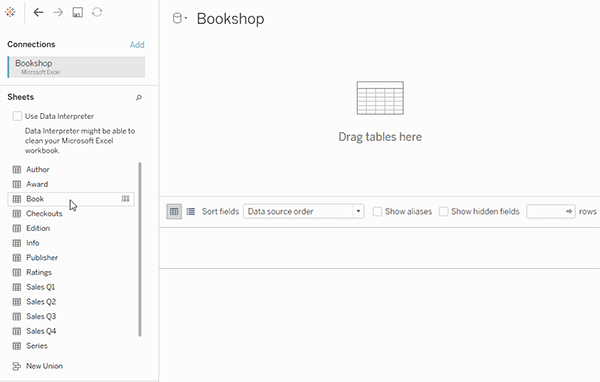 Process of dragging tables to canvas 