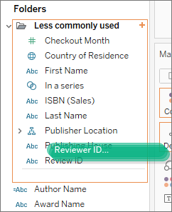 a highlighted folder and its fields, in the Data pane