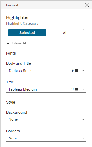 Format individual control pane in Tableau Cloud. Selected control is highlighted.