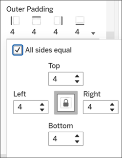An Outer Padding menu with an ‘All sides equal’ tick box and numeric input fields for top, bottom, left and right padding.