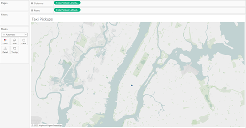 One small blue data point on New York City. Map is zoomed out to show several East Coast states.