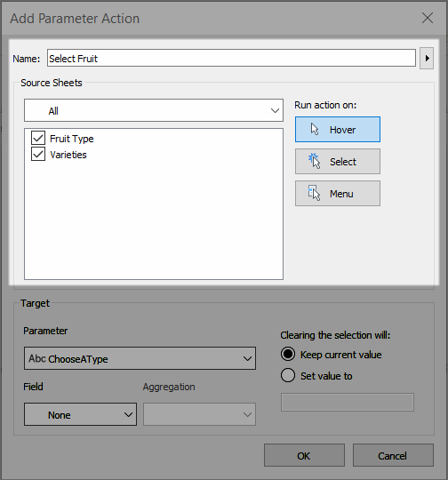 Parameter action example.