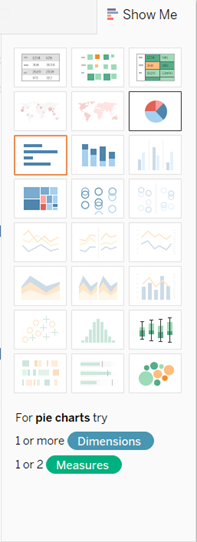 Show Me menu displaying multiple chart types