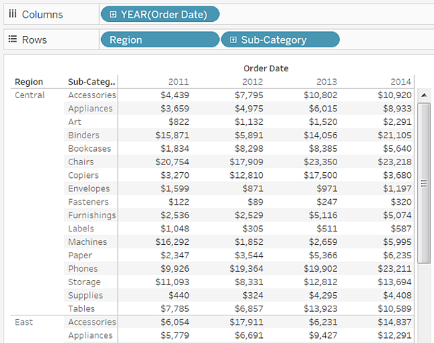 Text table