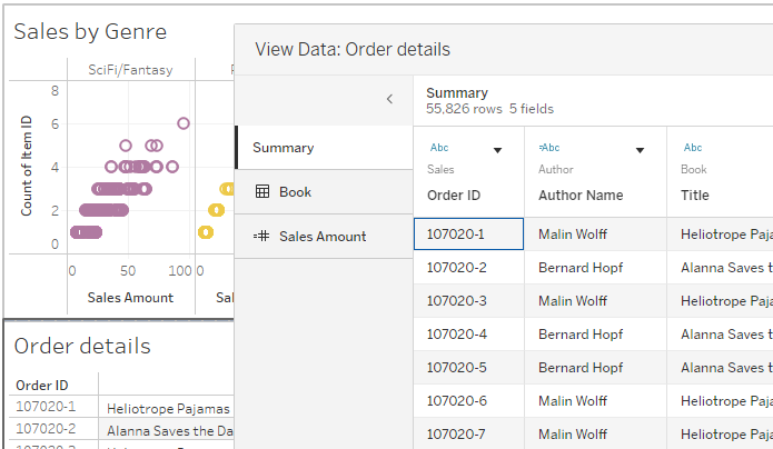 the view data dialog overlaying a dashboard, the selected sheet is what data is shown in the dialog