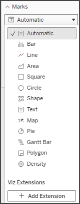 Marks card drop-down menu with Viz Extensions option.