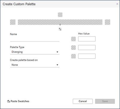 Create custom palette dialog for a diverging color palette.