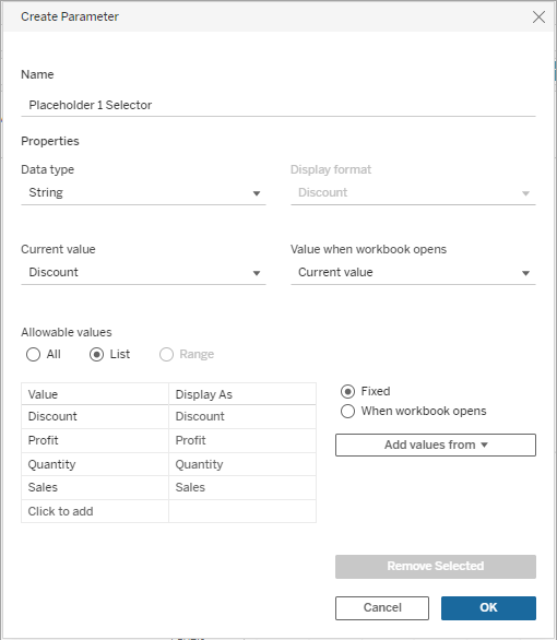 The Create Parameter dialog