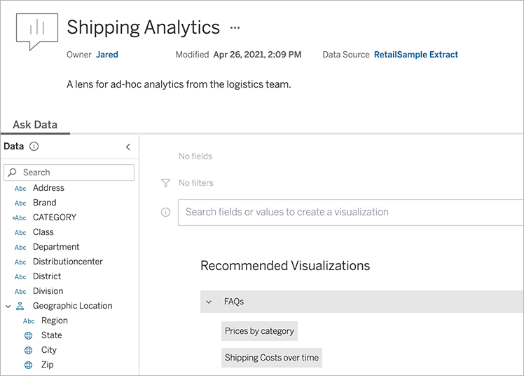 Ask Data lens page