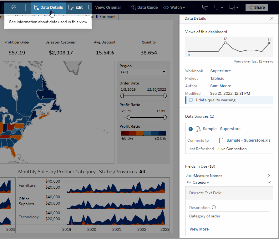 Analysed Fields in Explain Data - Tableau