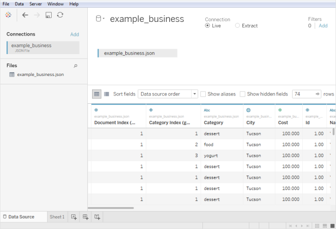 JSON File - Tableau