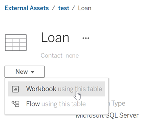New Workbook button on External Assets tab