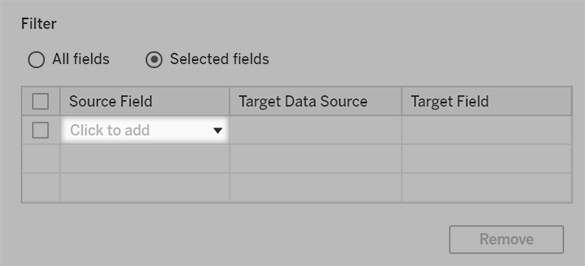 Tableau Action Filter -Selecting Field