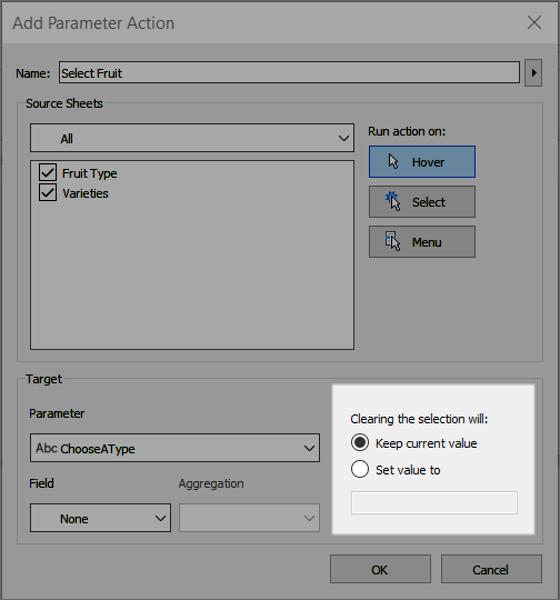 Parameter action example.