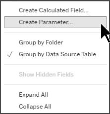 Dialog box to create a parameter.