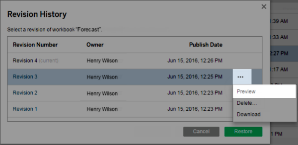 Work with Content Revisions - Tableau