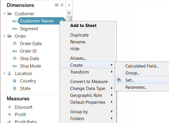 Create Sets Tableau