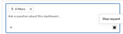 Tableau Agent pane showing the Stop request option in the text box.
