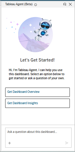 Tableau Agent Welcome screen for dashboard consumers.