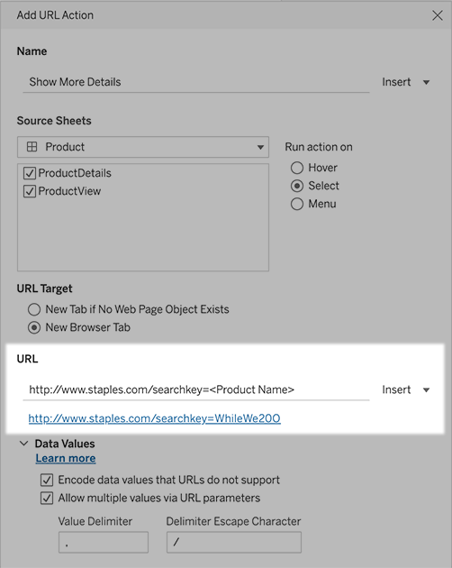 tableau url parameters list