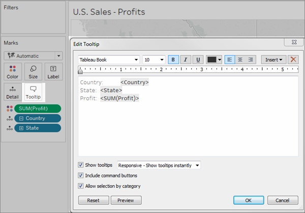 Adding Tooltips to Textboxes in Tableau