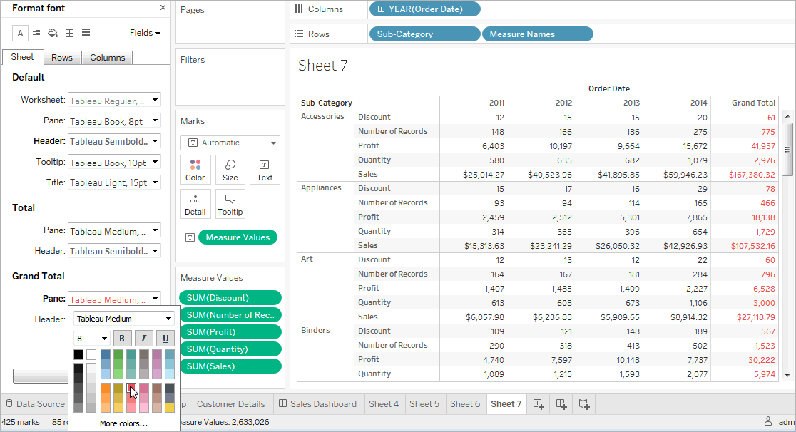 Format at the Worksheet Level - Tableau