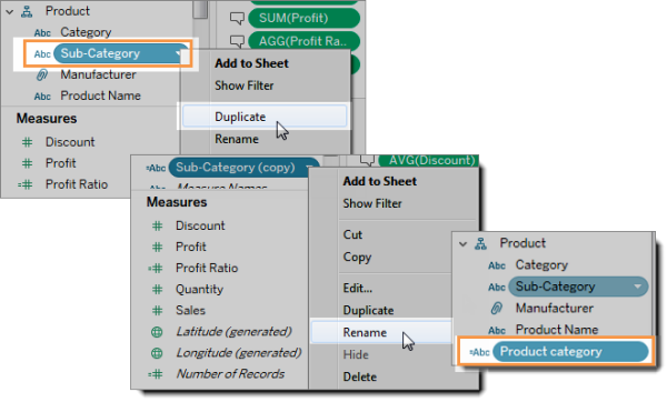 Proceso de menú para duplicar una dimensión