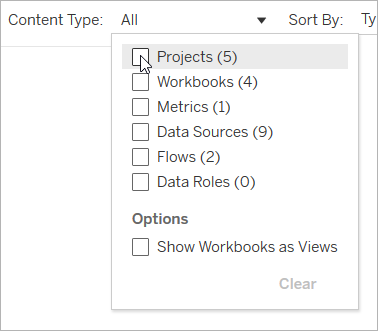 Menú Tipo de contenido del proyecto