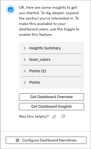 Narrativas de dashboards de Tableau que muestran la opción para enviar comentarios.