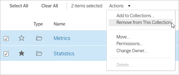 Suppression par sélection multiple dans le menu Actions