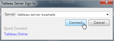 Boîte de dialogue de connexion à Tableau Server