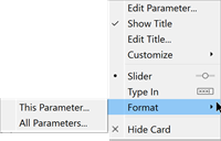 Menu contextuel des commandes de paramètre