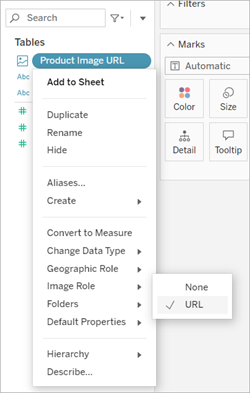 Option de volet de données pour attribuer un rôle d’image aux données