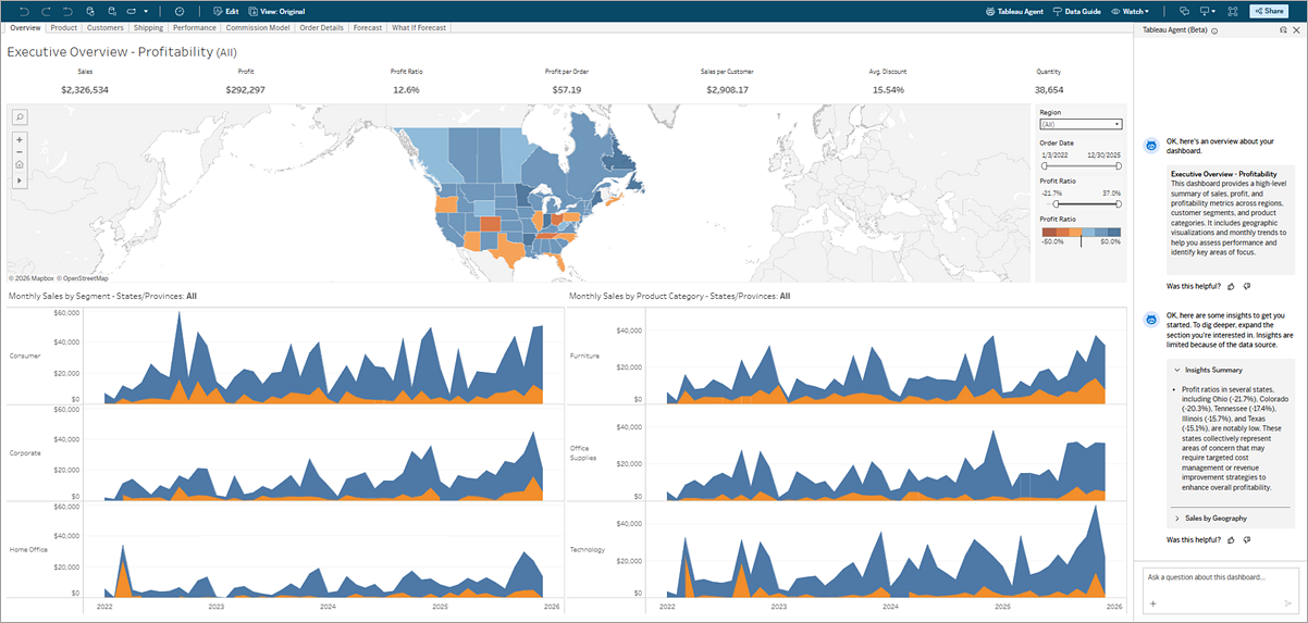Tableau de bord avec Tableau Agent ouvert, affichant une liste des connaissances.