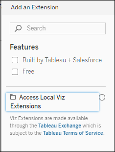 Ajoutez une boîte de dialogue Extension avec l’option Accéder aux extensions de visualisation locales.