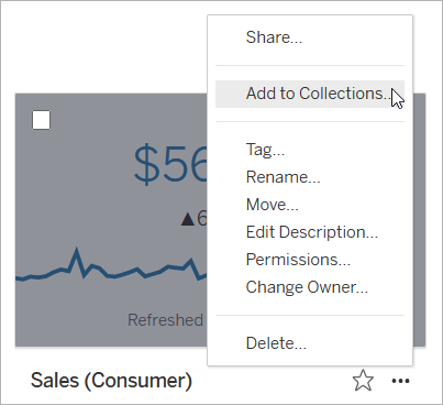 Option Ajouter à la collection dans le menu Actions