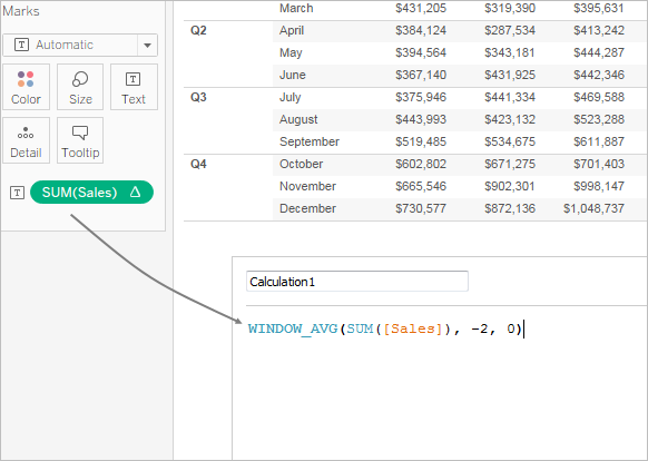 Fonctions de calcul de table - Tableau