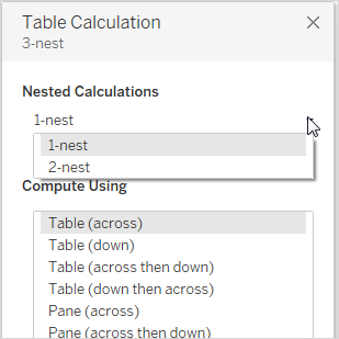 Fonctions de calcul de table - Tableau