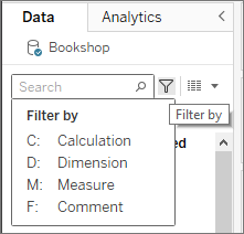 Menu Filtra per con le quattro opzioni