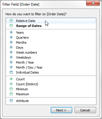 Creare Filtri Per La Data Relativa Tableau