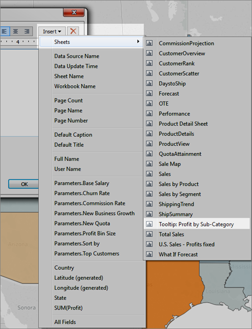 Menu Inserisci con l’opzione Fogli per selezionare un foglio di destinazione.