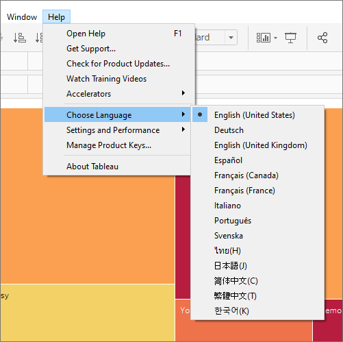 Menu Guida > Scegli lingua > menu di selezione della lingua