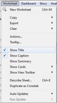 [タイトルの表示] と [キャプションの表示] の横にチェックマークが付いているワークシートのドロップダウン メニュー