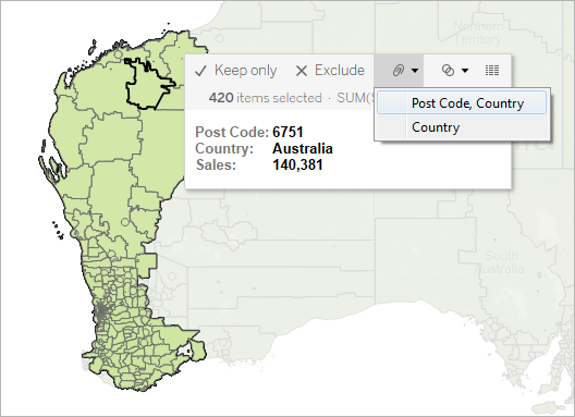 マップで領域を作成する Tableau