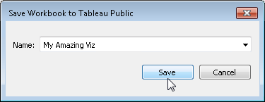 ワークブックを Tableau Public に保存するときは、他のユーザーが見つけられるように、わかりやすいタイトルを付けます。
