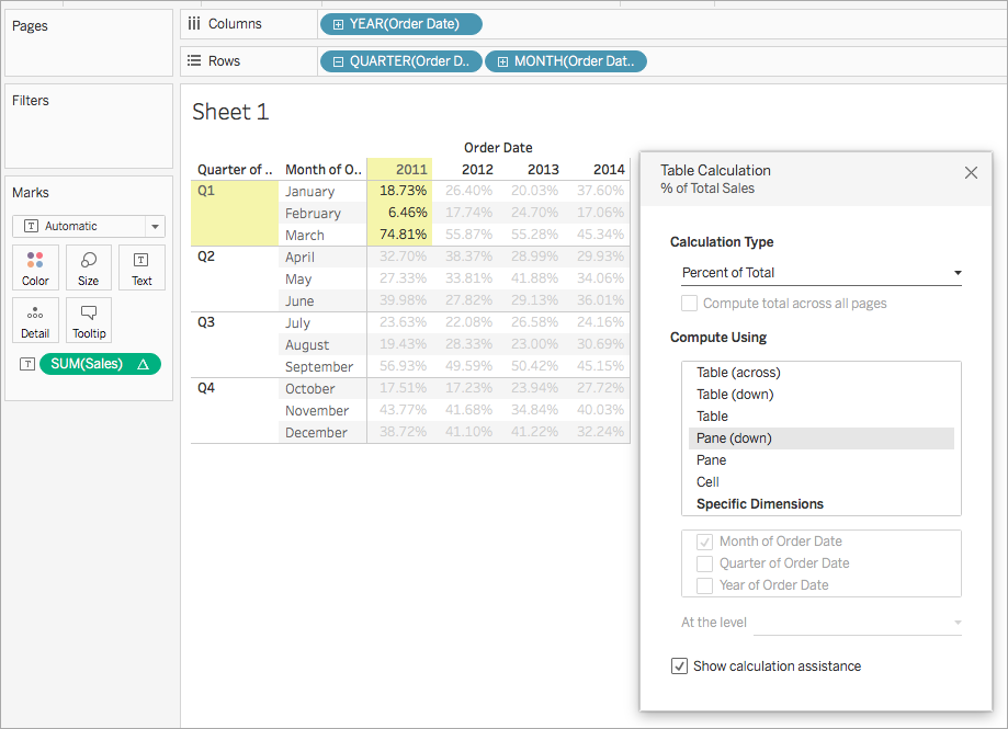 表計算のタイプ Tableau