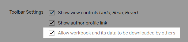 Selectievakje voor de werkbalkinstelling 'Werkmap en de data erin mogen door anderen worden gedownload'.